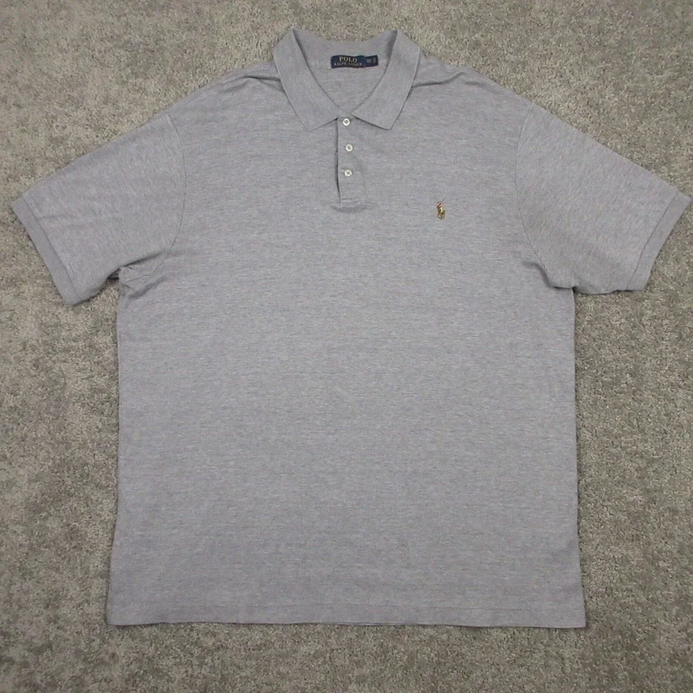 Polo Ralph Lauren Shirt Mens 2XLT‎ Gray Heather Brown Pony Logo Rugby Golf